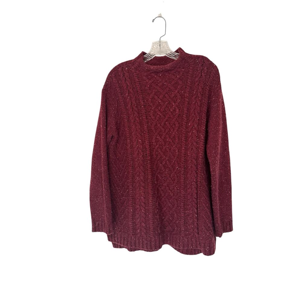 J. Jill Sweater Red Cable Knit Fisherman Soft Cozy Wool Alpaca Mock Neck Medium